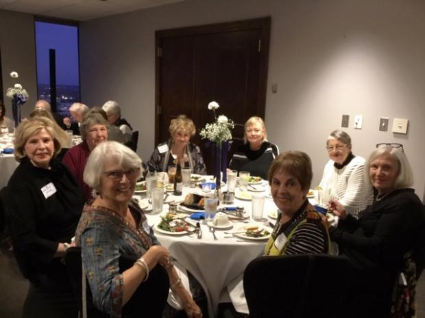 Dinner Embassy Club Elizabeth Strayer Grove, Sharon Becker Miller, Marilyn Hockenberg Layton, Joanne Haakinson, Gwen Brown (Joanne's sister), Jan Deckard Campbell, Carol Crookham Thurness, Bette Hull Hoag