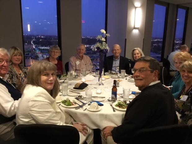 Dinner Embassy Club Jim Hulse, Kathy Hulse, Todd Bolen, Mary Kroeger Bolen,  Susan Winner, Loretta Fingert. Gary Fingert, Nancy Coleman Lujan, Sarah Haskins Asby