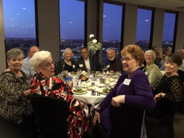 Dinner Embassy Club Lois Larson, Maralynn Torode Allender, Anne Anderson Driscoll, Ellen Kelly Smith, Ann Mack Collier, John Collier, Chuck Safris, Kathy Safris, Sydney Smith